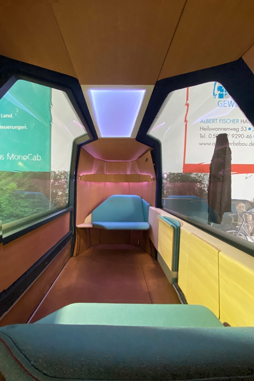 Monocab rail vehicle design study cabin from the inside